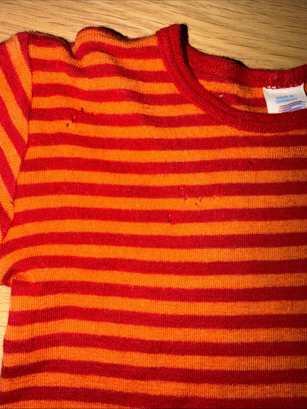 Engel German red/orange wool/silk crewneck cream short-sleeve top sz EUR 128 - Picture 6 of 9